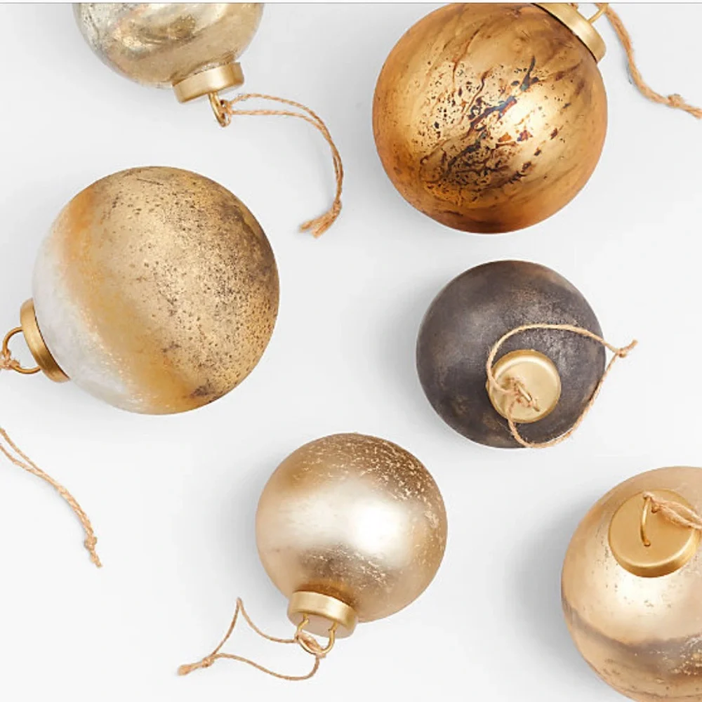 New! Crate&Barrel Metallic Gold Glass Ornament Collection, set of 6